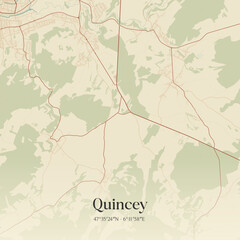 Fototapeta premium Vintage map of Quincey, France.