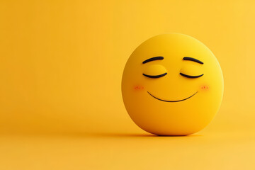 Fototapeta premium Bright yellow happy emoji with a peaceful smile embodies positivity and joy. Perfect for expressing happiness and optimism.