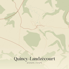 Fototapeta premium Vintage map of Quincy-Landzécourt, France.