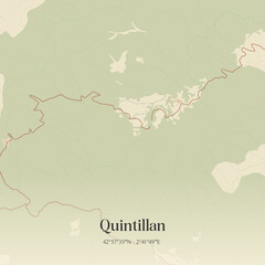 Obraz premium Vintage map of Quintillan, France.