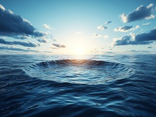 Fototapeta premium A captivating vortex of dark blue sea water, spiraling into a luminous core. This scene conveys a feeling of enigma and strength