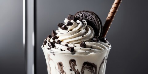 Delicious Oreo Milkshake with Whipped Cream and Chocolate Sauce