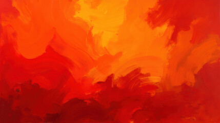 Vibrant abstract painting with warm red and orange hues, evoking energy and passion