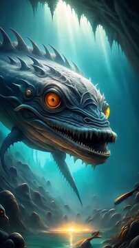 A massive leviathan creature swimming just below the ocean&rsquo;s surface