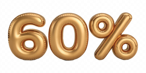 realistic 3d balloon number with percent sign for sale concept discount typography different gold colour style isolated on white background.