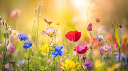 Fototapeta premium Beautiful colorful wild flowers in Spring.