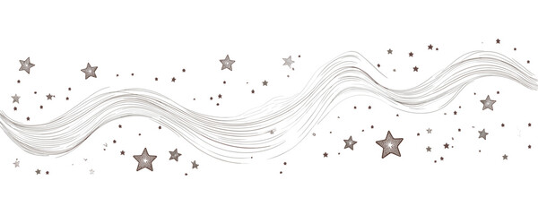 Whimsical swirling lines with scattered stars on white background. Vector