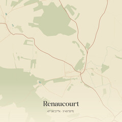 Fototapeta premium Vintage map of Renaucourt, France.