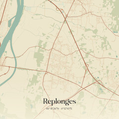 Fototapeta premium Vintage map of Replonges, France.