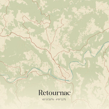 Vintage map of Retournac, France.