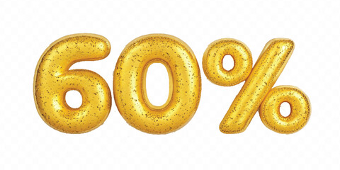 realistic 3d balloon number with percent sign for sale concept discount typography different gold colour style isolated on white background.