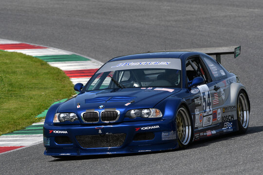 Scarperia, 5 April 2024: BMW M3 E46 GTR year 2001 in action during Mugello Classic 2024 at Mugello Circuit in Italy.