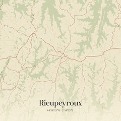 Fototapeta premium Vintage map of Rieupeyroux, France.