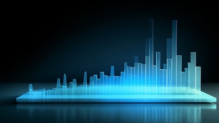 Growth. Abstract financial document, 3D graph of frosted glass, showing upward financial progress with sleek lines and a translucent texture.