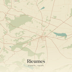 Fototapeta premium Vintage map of Rieumes, France.