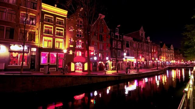 Red light district in Amsterdam the Netherlands by night