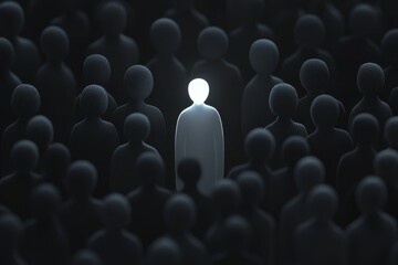 Obraz premium Standing Out: A Luminescent Individual Amidst a Dark Crowd