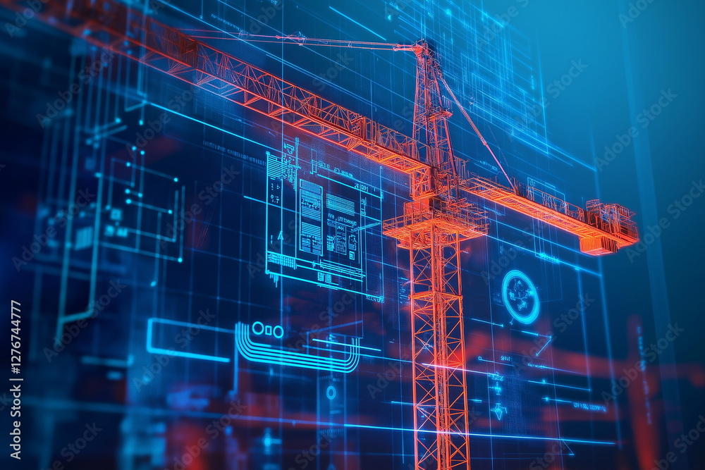 Wall mural concept of an e construction with virtual icons computer