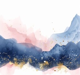 Obraz premium Elegant Abstract Watercolor Landscape with Soft Pastels and Gold Accents