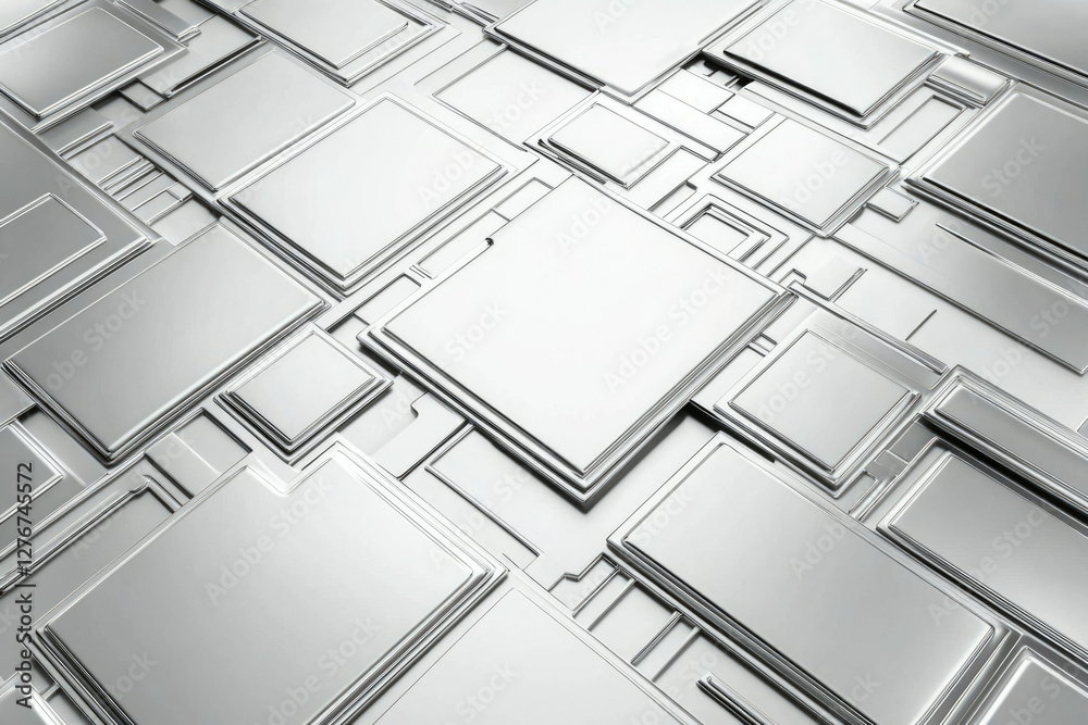 Aufkleber Abstract 3D rendering of a metallic surface with geometric shapes and reflective texture.