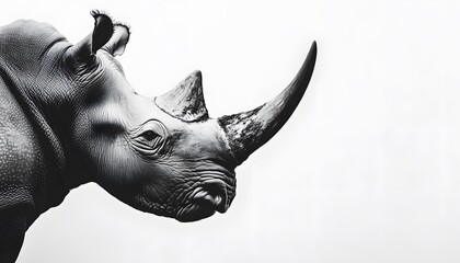 Fototapeta premium Close up portrait of a rhinoceros against white background
