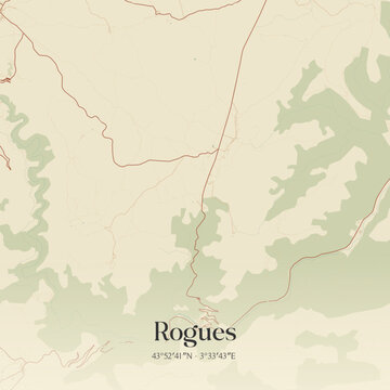 Vintage map of Rogues, France.