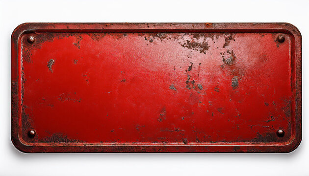 Naklejki Rusty red rectangular signboard with weathered texture, vintage design isolated on white. Close-up