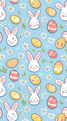 Pattern eggs bunnies daisies.