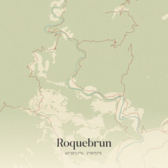 Fototapeta premium Vintage map of Roquebrun, France.