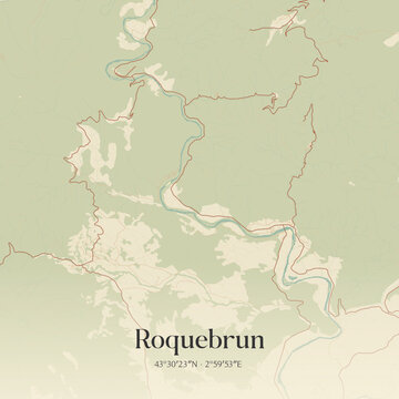 Vintage map of Roquebrun, France.