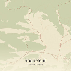 Fototapeta premium Vintage map of Roquefeuil, France.