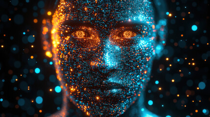 Person attempting to verify identity in a high-tech world with advanced facial recognition amidst a cyber-dystopian environment