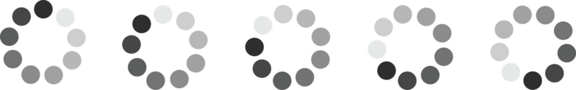 Loading icon set. Load circular icons. Buffer loader or preloader isolated on transparent background. Download or upload progress related icons. Collection of simple web download. Vector illustration.