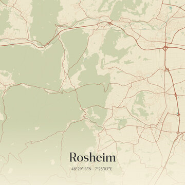 Vintage map of Rosheim, France.