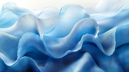 Obraz premium Modern abstract blue backdrop with folded ribbons, highlighting macro details of wavy layers and ruffled textures, perfect for fashion wallpaper