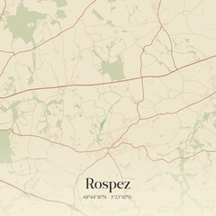 Fototapeta premium Vintage map of Rospez, France.