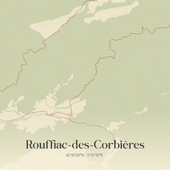 Obraz premium Vintage map of Rouffiac-des-Corbières, France.