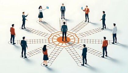 Abstract illustration of people connected by lines in circular pattern