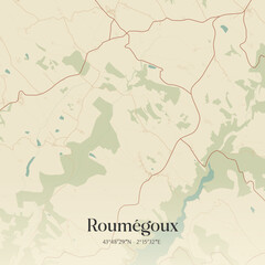 Fototapeta premium Vintage map of Roumégoux, France.