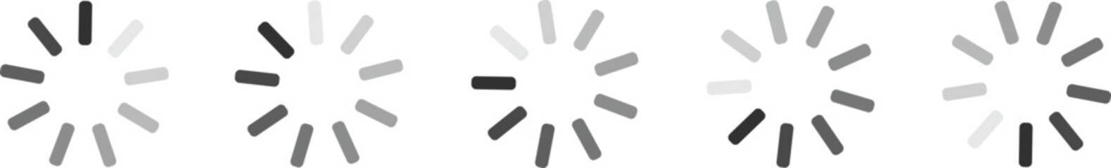 Loading icon set. Load circular icons. Buffer loader or preloader isolated on transparent background. Download or upload progress related icons. Collection of simple web download. Vector illustration.