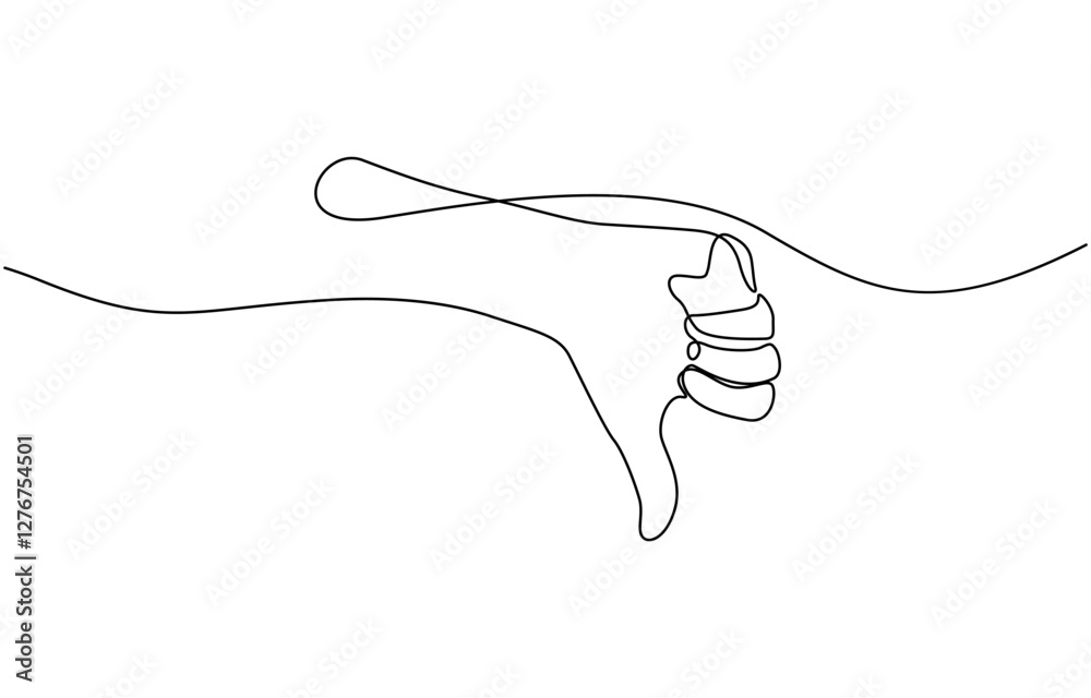 Poster thumb down in one continuous line. symbol of evil. negative gesture showing dislike in a one-line st