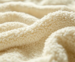 Soft beige boucle fabric draping across a table surface