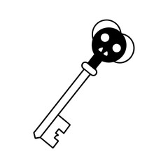 Creepy key with a skull handle line art illustration