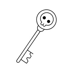 Creepy key with a skull handle line art illustration