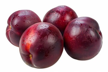 Fototapeta premium Few ripe plums on white background. Neural network AI generated
