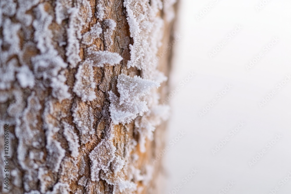 Poster close-up of tree bark encrusted with frost intricate texture highlighted by soft diffused light