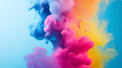 Swirling shades: Dive into a world where blue, pink, and yellow blend, creating a vibrant explosion of colors in a mesmerizing dance of pigment.