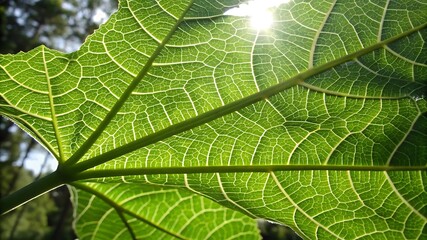 High-Resolution Macro Close-Up of Green Leaf Veins &ndash; Detailed Natural Texture with Intricate Organic Patterns