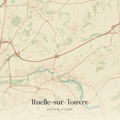 Fototapeta premium Vintage map of Ruelle-sur-Touvre, France.