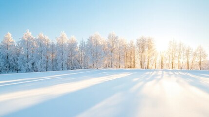 Obraz premium glowing winter morning with sunlight streaming through frosty trees casting long shadows on snow